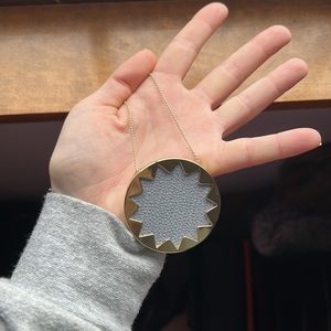 House of Harlow statement necklace gold and purple leather